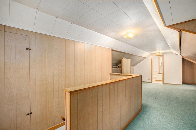 17958 Escanaba Ave, Lansing, IL 60438 - bar with carpet floors, wooden walls, and vaulted ceiling