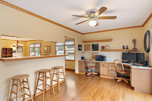 1642 Iowa Dr, Elk Grove Village, IL 60007 - office space featuring light wood-style flooring, crown molding, a chandelier, and a ceiling fan