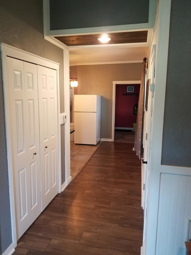 711 S 3rd St, Oregon, IL 61061 - hall with wood finished floors and a wainscoted wall