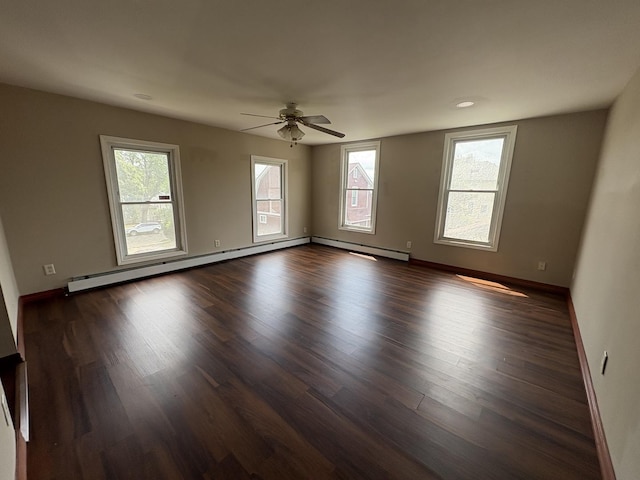 17 S Cagwin Ave, Joliet, IL 60436 - unfurnished room with ceiling fan, dark wood finished floors, a baseboard heating unit, and baseboard heating