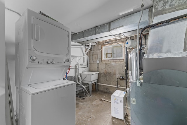 5008 Culver St, Skokie, IL 60077 - unfinished basement featuring estacked washer and dryer and heating unit