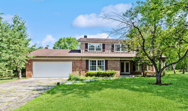 2527 Checker Rd, Long Grove, IL 60047 - traditional-style home featuring asphalt driveway, brick siding, an attached garage, a chimney, and a front lawn