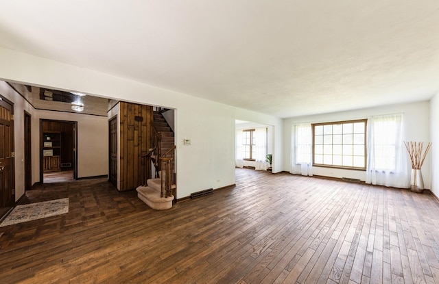 2527 Checker Rd, Long Grove, IL 60047 - unfurnished living room with dark wood-style floors and stairs