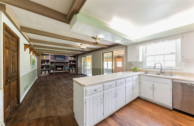 2527 Checker Rd, Long Grove, IL 60047 - kitchen with dishwasher, open floor plan, dark wood-style floors, beamed ceiling, and light countertops