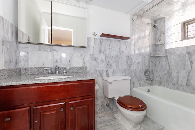 1633 River St Unit 2B, Des Plaines, IL 60016 - full bathroom featuring tub / shower combination, tile walls, and vanity