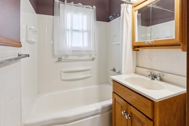 1807 21st Ave, Sterling, IL 61081 - full bath with vanity, decorative backsplash, and shower / bath combo with shower curtain