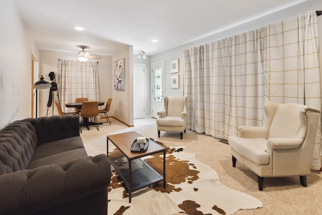 1807 21st Ave, Sterling, IL 61081 - carpeted living room featuring a ceiling fan and recessed lighting