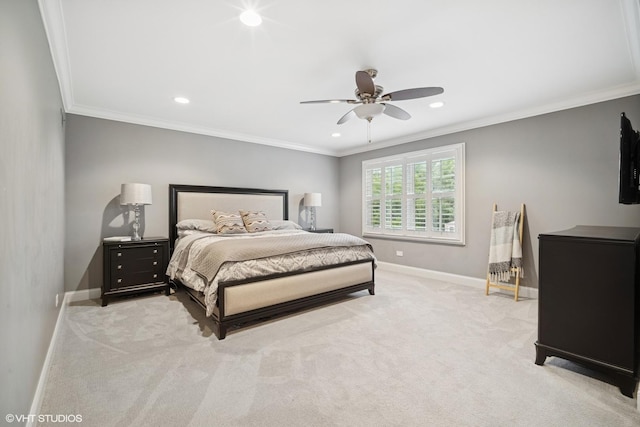 2113 Berwick St, Inverness, IL 60067 - bedroom with recessed lighting, carpet floors, crown molding, and a ceiling fan