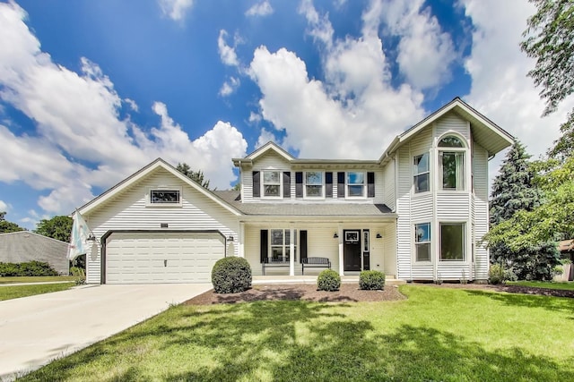 1329 Neskola Ct, Naperville, IL 60564 - traditional-style home with covered porch, concrete driveway, a garage, and a front lawn