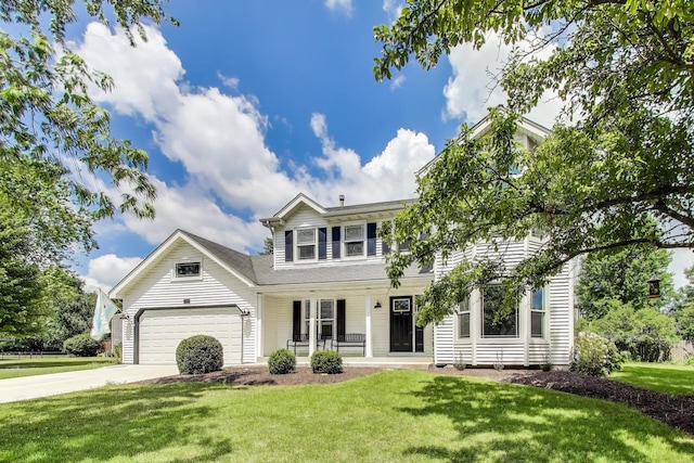 1329 Neskola Ct, Naperville, IL 60564 - view of front of house featuring a porch, driveway, a front lawn, and an attached garage
