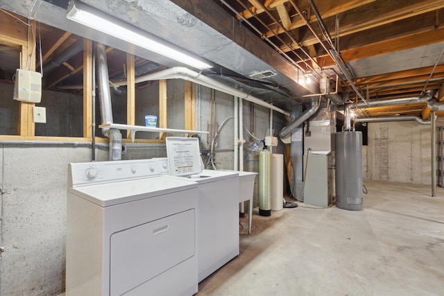 1619 Arnold Ave, Rockford, IL 61108 - unfinished basement featuring independent washer and dryer, gas water heater, and heating unit