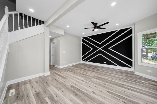 10823 S Ewing Ave, Chicago, IL 60617 - unfurnished living room featuring wood finished floors, a ceiling fan, and recessed lighting