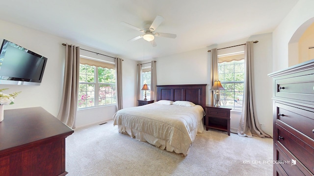 1114 Barkston Ln, Aurora, IL 60502 - bedroom with multiple windows, light carpet, and a ceiling fan