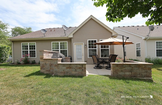 1114 Barkston Ln, Aurora, IL 60502 - rear view of house with exterior kitchen, a patio area, a yard, and a shingled roof