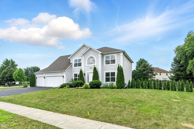 13636 Savanna Dr, Plainfield, IL 60544 - traditional-style house with asphalt driveway, a front lawn, a garage, and stucco siding