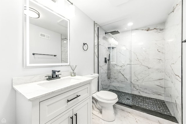 13636 Savanna Dr, Plainfield, IL 60544 - bathroom with marble finish flooring, vanity, a marble finish shower, and recessed lighting
