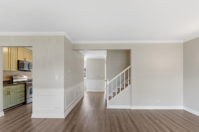 496 Navajo Trl S Unit 496, Wheeling, IL 60090 - unfurnished room with wood finished floors, ornamental molding, and stairway