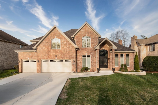 392 Spruce Rd, Wood Dale, IL 60191 - view of front facade featuring brick siding, driveway, a front yard, an attached garage, and a shingled roof