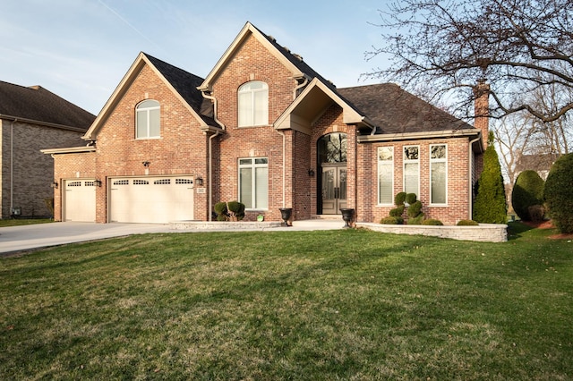 392 Spruce Rd, Wood Dale, IL 60191 - traditional home with driveway, brick siding, a front lawn, and a garage