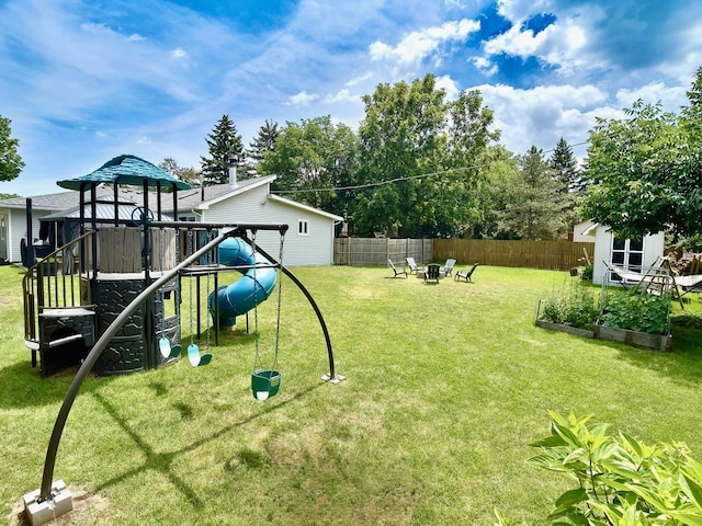 120 Walter Ct, Bloomingdale, IL 60108 - view of yard featuring a playground and an outdoor fire pit