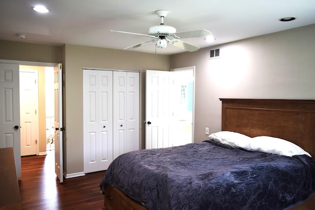 46 Copperwood Dr, Buffalo Grove, IL 60089 - bedroom with dark wood-style flooring, a closet, ceiling fan, and recessed lighting