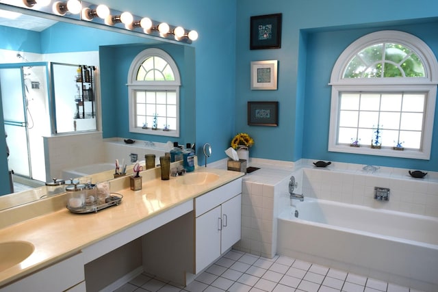 46 Copperwood Dr, Buffalo Grove, IL 60089 - full bath with tile patterned floors, a bath, double vanity, and a shower stall