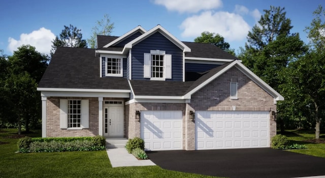 2421 Stone Creek Dr, New Lenox, IL 60451 - view of front of house with brick siding, driveway, a front lawn, and a shingled roof