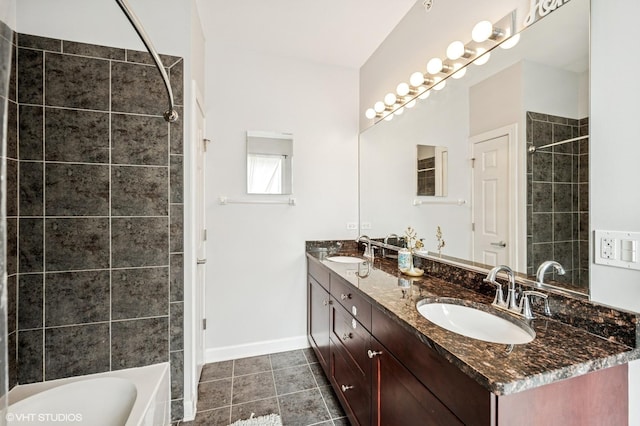 1657 Church St, Evanston, IL 60201 - bathroom featuring double vanity, a tub, a tile shower, and tile patterned floors