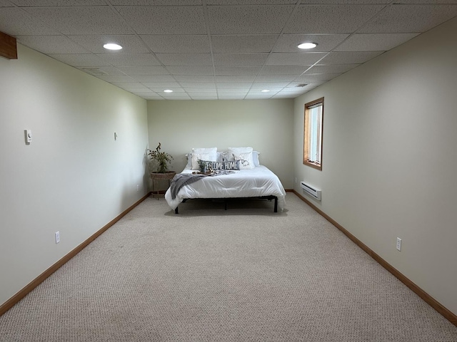 15459 Henry Rd Unit A, Morrison, IL 61270 - bedroom with carpet, a baseboard heating unit, recessed lighting, and a drop ceiling