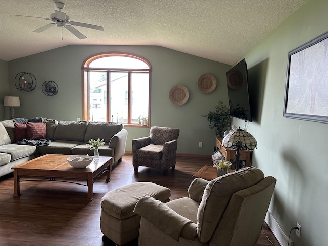 15459 Henry Rd Unit A, Morrison, IL 61270 - living room featuring lofted ceiling, ceiling fan, wood finished floors, and a textured ceiling