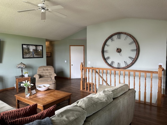 15459 Henry Rd Unit A, Morrison, IL 61270 - living room with vaulted ceiling, ceiling fan, wood finished floors, and a textured ceiling