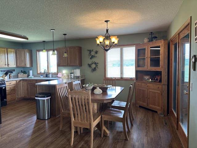 15459 Henry Rd Unit A, Morrison, IL 61270 - dining space with dark wood-style floors, a textured ceiling, and a chandelier