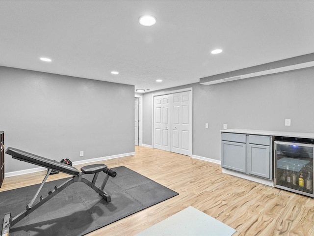 316 Harwich Pl, Rockton, IL 61072 - exercise area featuring wine cooler, recessed lighting, and light wood finished floors