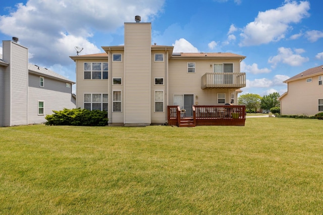22401 Helen Dr, Sauk Village, IL 60411 - back of house with a balcony, a chimney, a lawn, and a deck