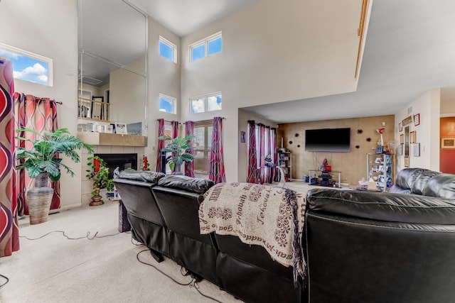 22401 Helen Dr, Sauk Village, IL 60411 - carpeted living area featuring a tiled fireplace