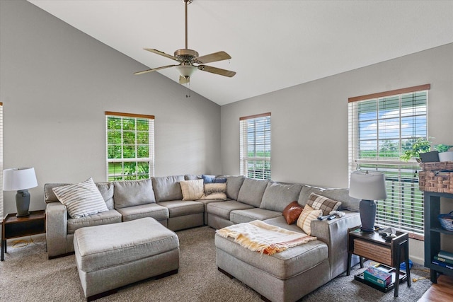 21 County Road 1200 N, Neoga, IL 62447 - living area featuring healthy amount of natural light, ceiling fan, and high vaulted ceiling