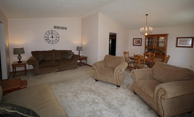 6924 Cody Ln, Rockford, IL 61107 - carpeted living room with lofted ceiling and a chandelier