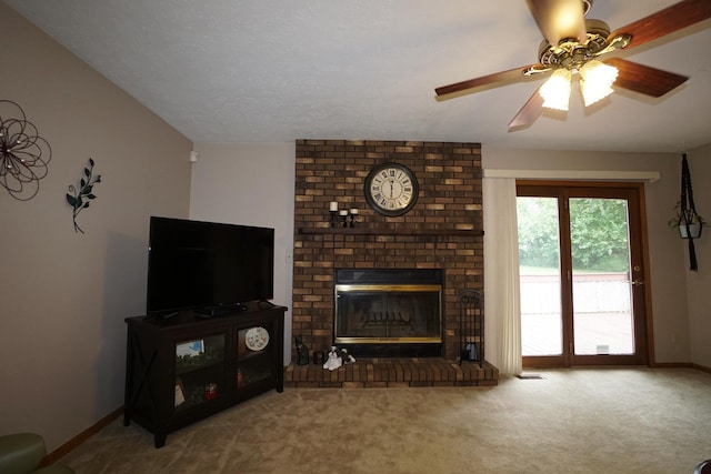 6924 Cody Ln, Rockford, IL 61107 - unfurnished living room with a fireplace, carpet flooring, and a ceiling fan