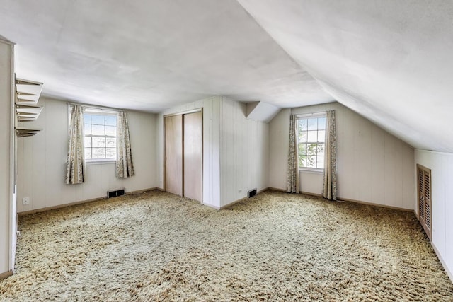 210 N Russel St, Mount Prospect, IL 60056 - additional living space featuring lofted ceiling, carpet, and wood walls