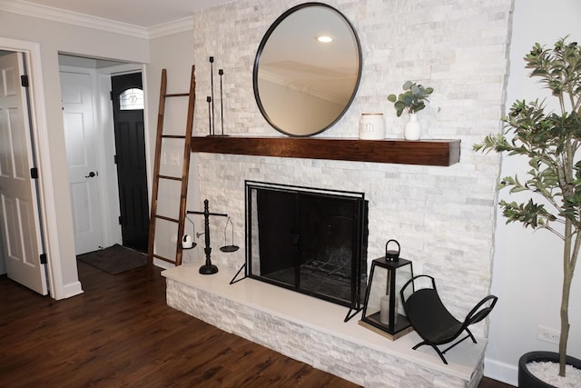 4452 N Newland Ave, Harwood Heights, IL 60706 - detailed view of wood finished floors, ornamental molding, and a fireplace
