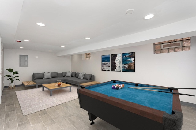 1203 W 110th St, Chicago, IL 60643 - rec room with electric panel, recessed lighting, light wood finished floors, and billiards