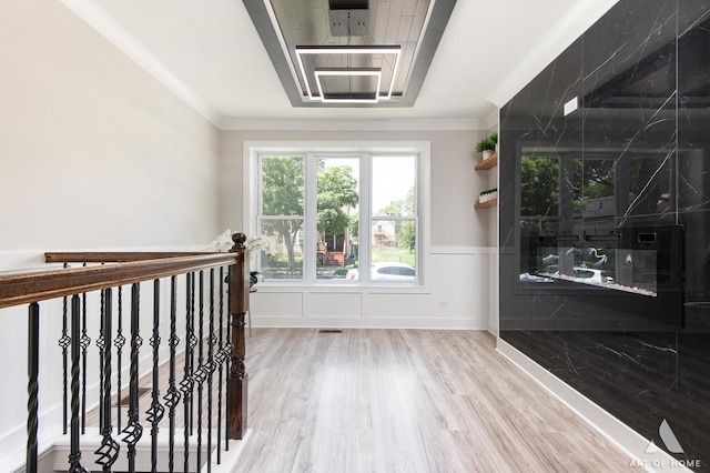 7945 S Avalon Ave, Chicago, IL 60619 - hall featuring wood finished floors, crown molding, and wainscoting