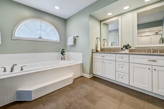 1501 Pine View Ct, Darien, IL 60561 - full bath with a bath, double vanity, recessed lighting, a shower, and tile patterned floors