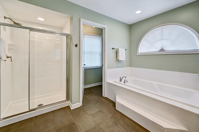 1501 Pine View Ct, Darien, IL 60561 - full bath featuring a stall shower, a garden tub, tile patterned floors, and recessed lighting