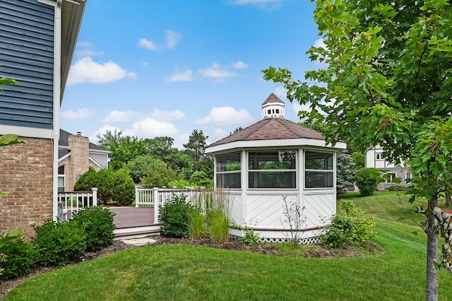 1501 Pine View Ct, Darien, IL 60561 - view of grassy yard featuring a wooden deck and a gazebo