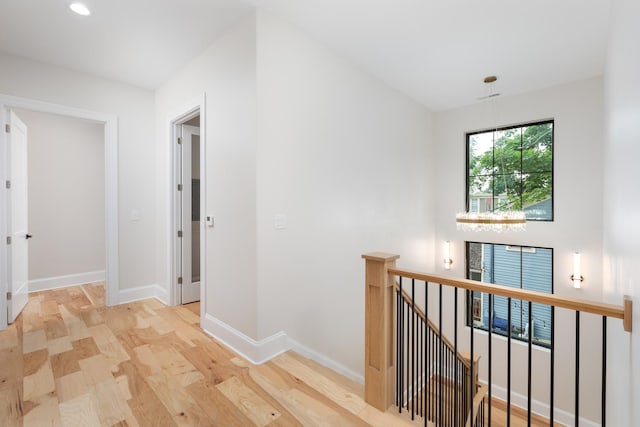 223 Center St, Naperville, IL 60540 - hallway featuring an upstairs landing, wood finished floors, and recessed lighting