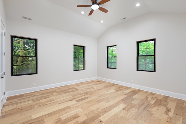 223 Center St, Naperville, IL 60540 - unfurnished room featuring ceiling fan, vaulted ceiling, light wood finished floors, and recessed lighting