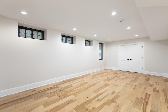 223 Center St, Naperville, IL 60540 - basement with light wood-style floors and recessed lighting
