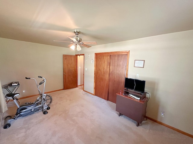 919 S Vermillion St, Streator, IL 61364 - exercise area with light colored carpet and a ceiling fan