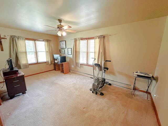 919 S Vermillion St, Streator, IL 61364 - exercise area featuring light colored carpet and a ceiling fan